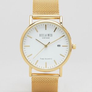 Reclaimed Vintage Inspired Mesh Strap Watch In Gold